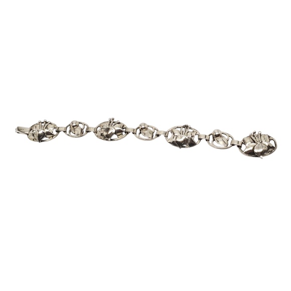 LANG Sterling Silver Floral Oval Link Bracelet #17614 - Picture 2 of 8